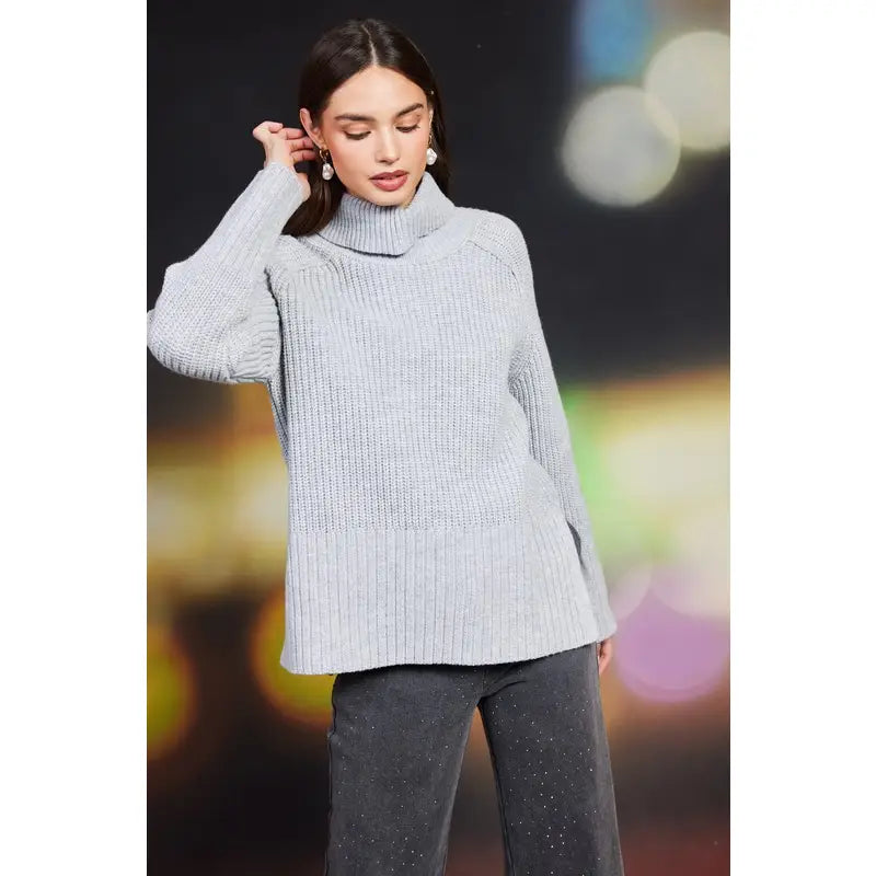 Split-Hem Turtleneck Sweater