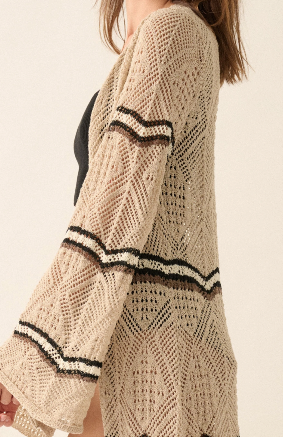 Striped Crochet Knit Duster Kimono Cardigan
