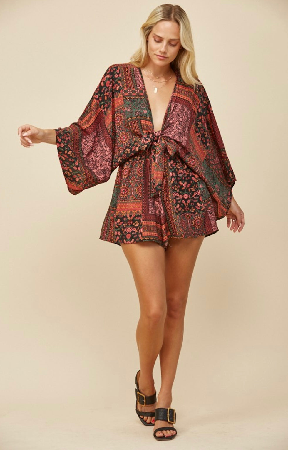 Batwing Sleeved Boho Mix Print