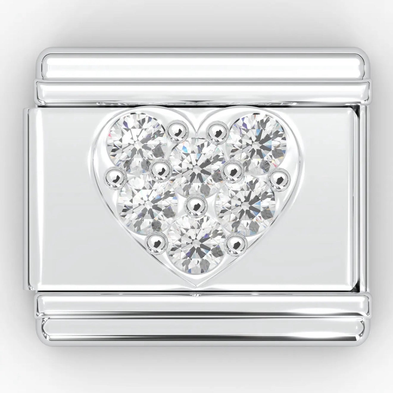 White Rhinestone Heart Italian Charm Bracelet Charm