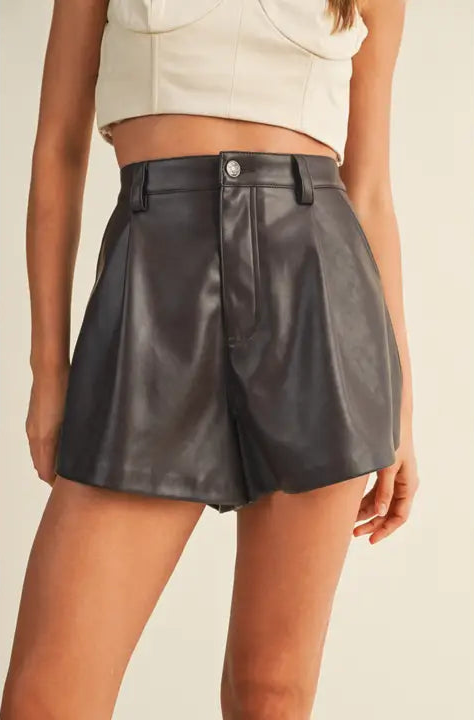 Flared leather shorts