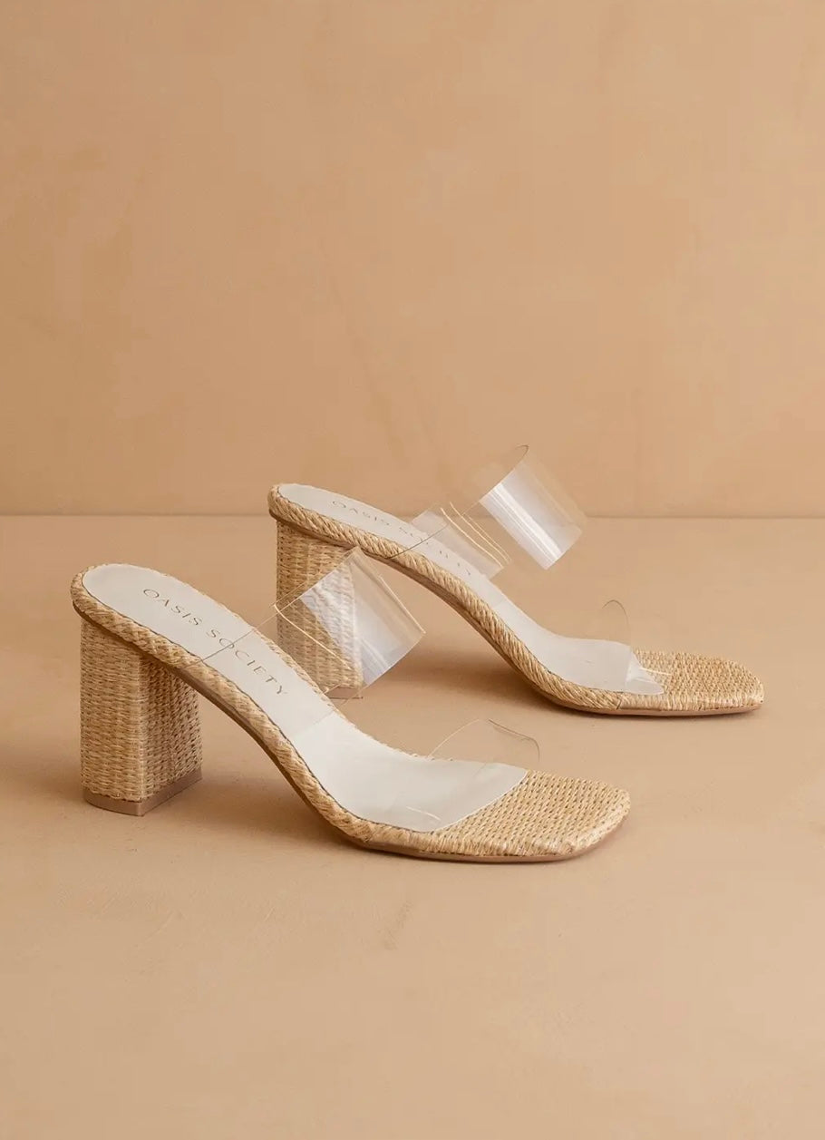 Sothe Francee | Natural Transparent Double Strap Raffia Heel
