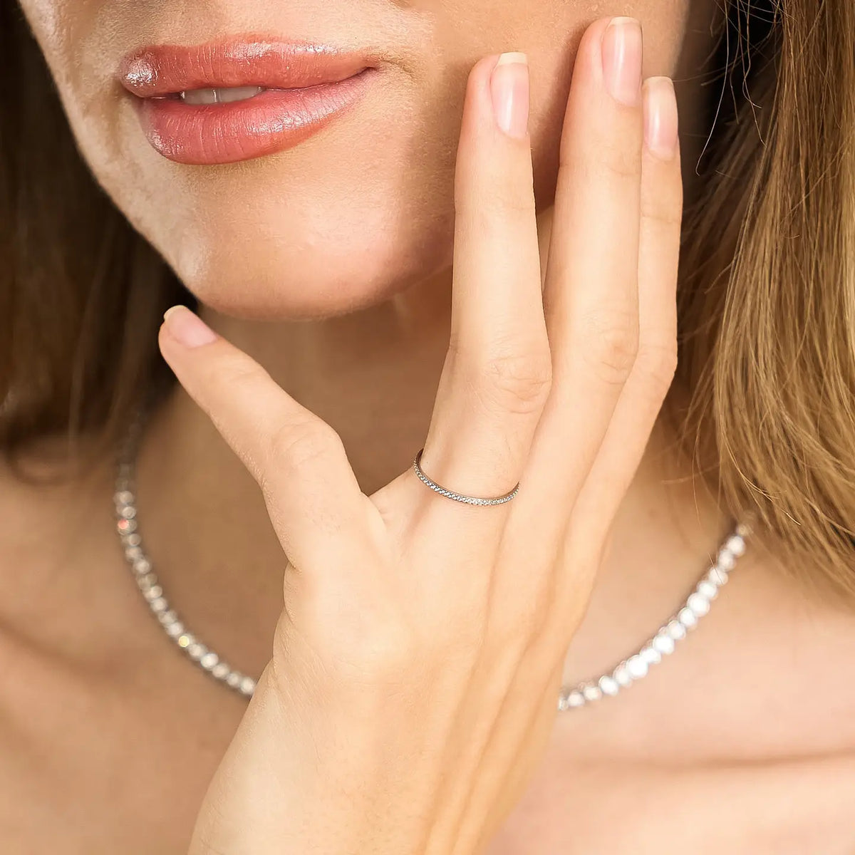Silver Dainty Diamond Ring Band