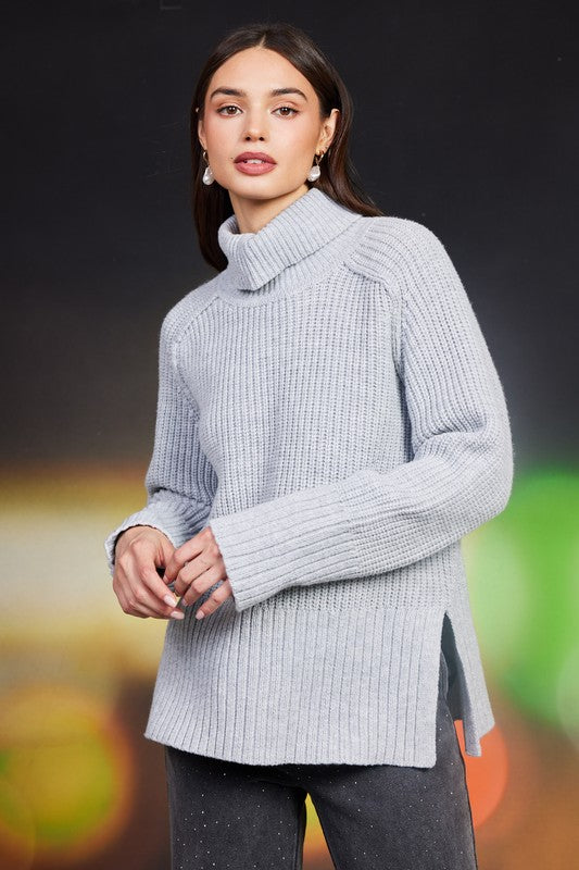 Split-Hem Turtleneck Sweater