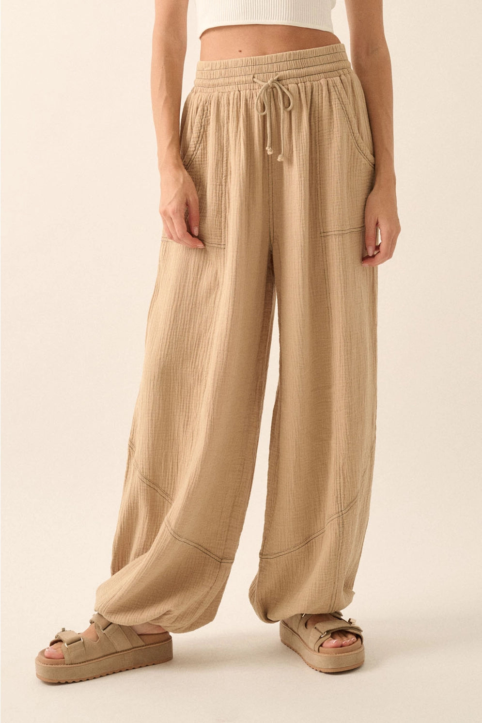Mineral Washed Crinkle Cotton Parachute Pants