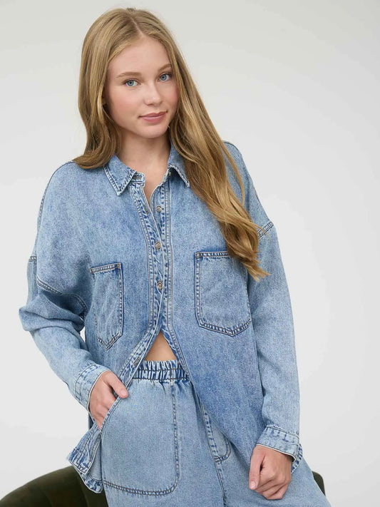 Chambray Button Down Long Sleeve Shirt