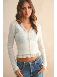 Lace Contrasted Knitted Cardigan
