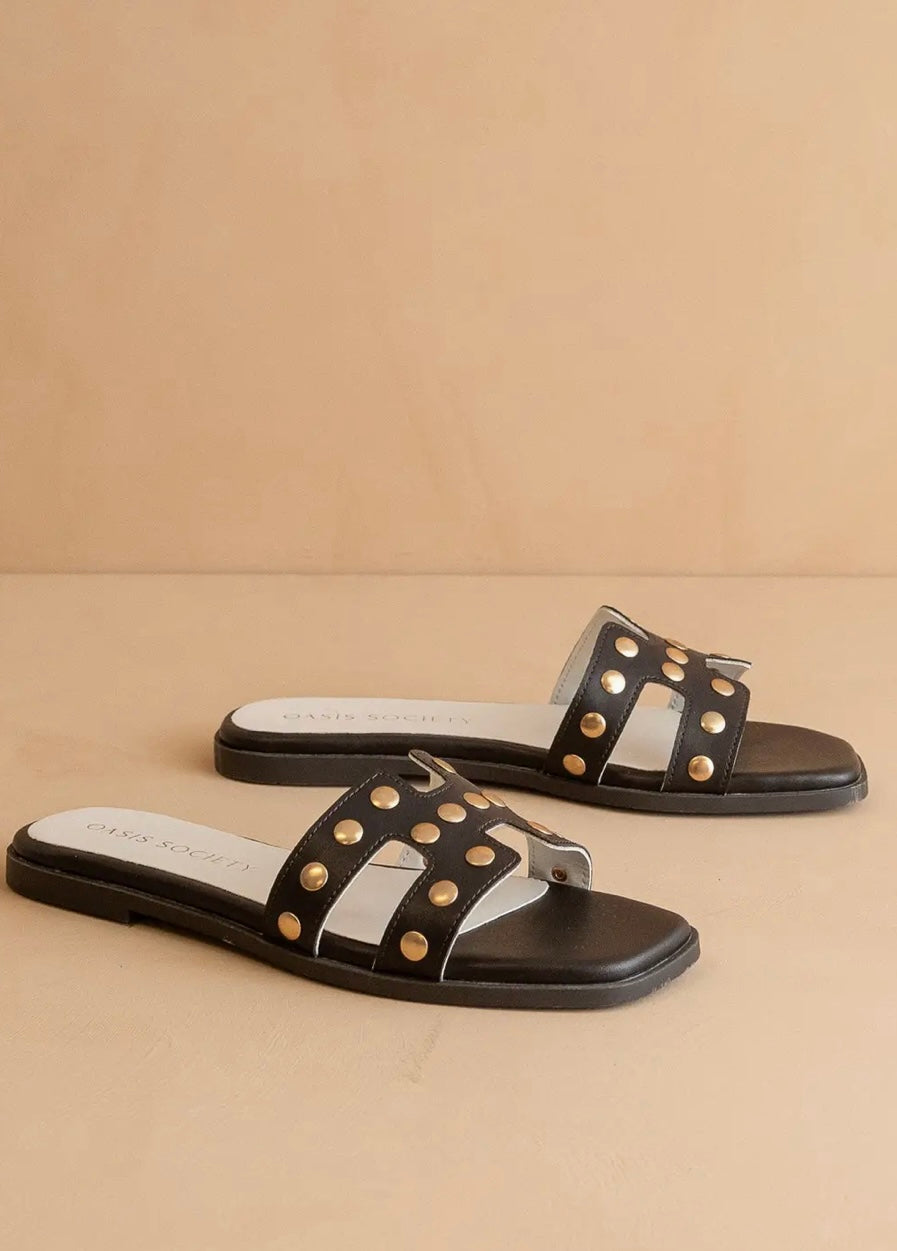The Evelynne | Coffee Studded H Band Slides