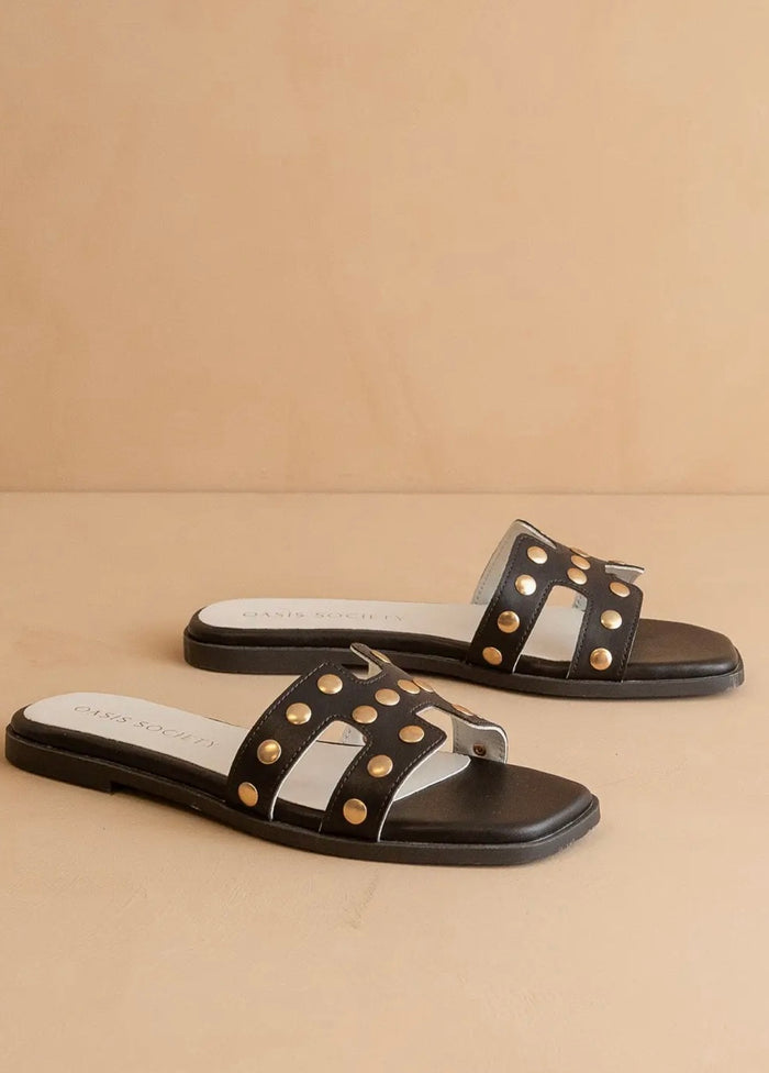 The Evelynne | Coffee Studded H Band Slides