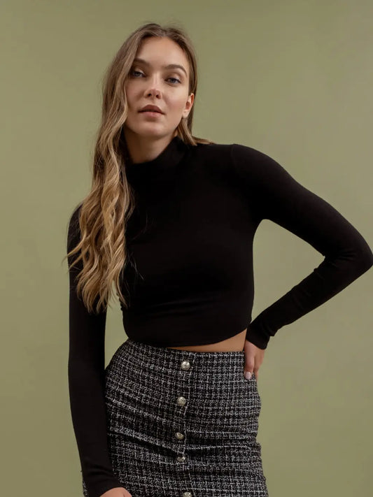 Drape Turtleneck Cropped Knit Sweater