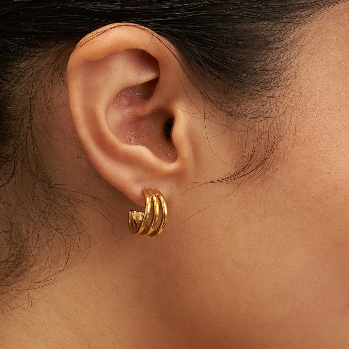 Gold Triple Mini Hoops