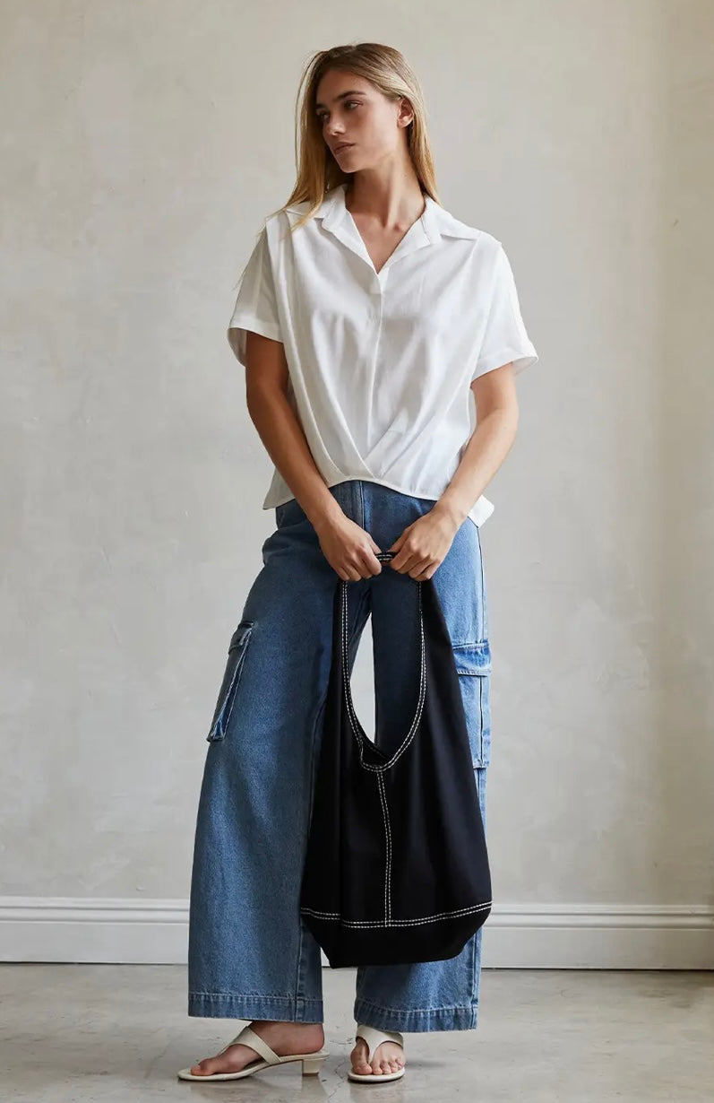 Anna Contrast Stitch Hobo Bag