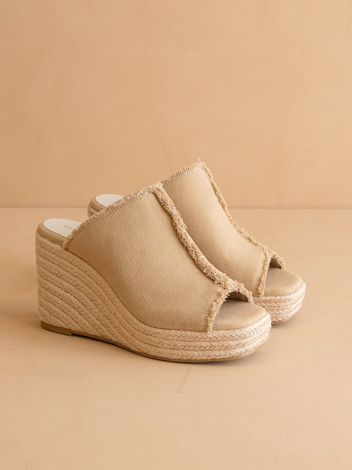 The Verona | Khaki Frayed Denim Espadrille Wedge