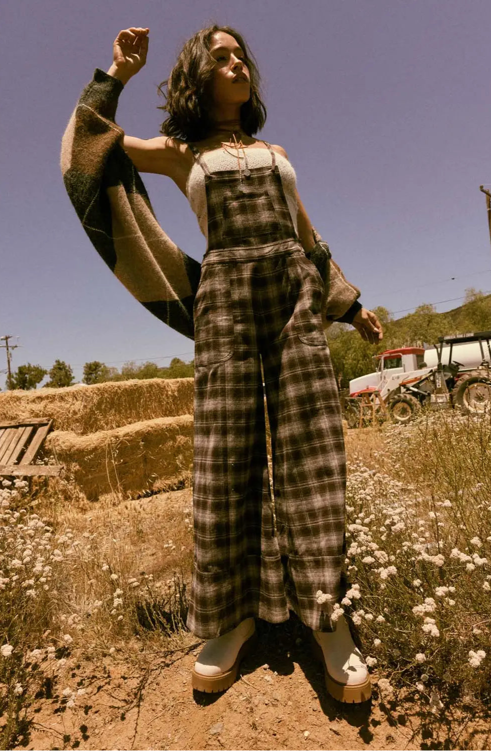 Beth Flannel Wide-Leg Overall