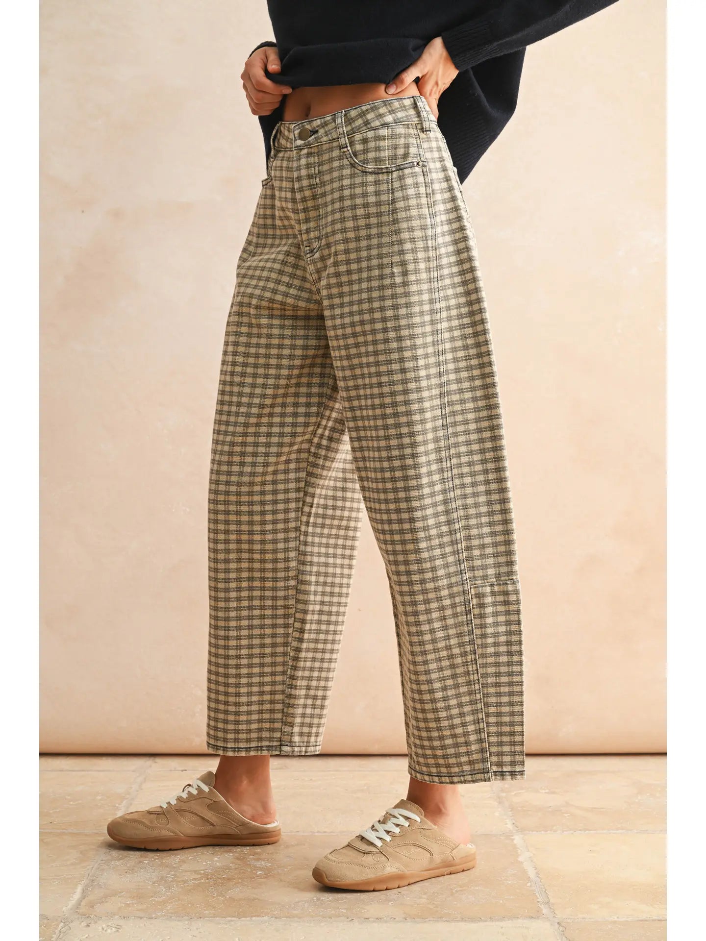 Tamra Check Barrel Pants
