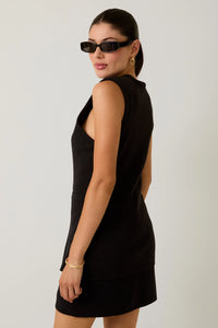 Power Shoulder Button Up Knit Vest & Sweater Skort