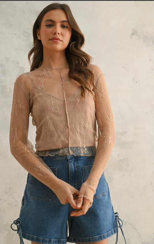 Long Sleeve Lace Fabric (tan)
