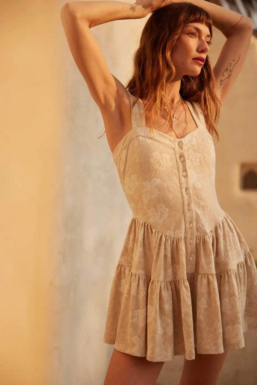 Floral Jacquard Tapestry Ruffled Romper Dress