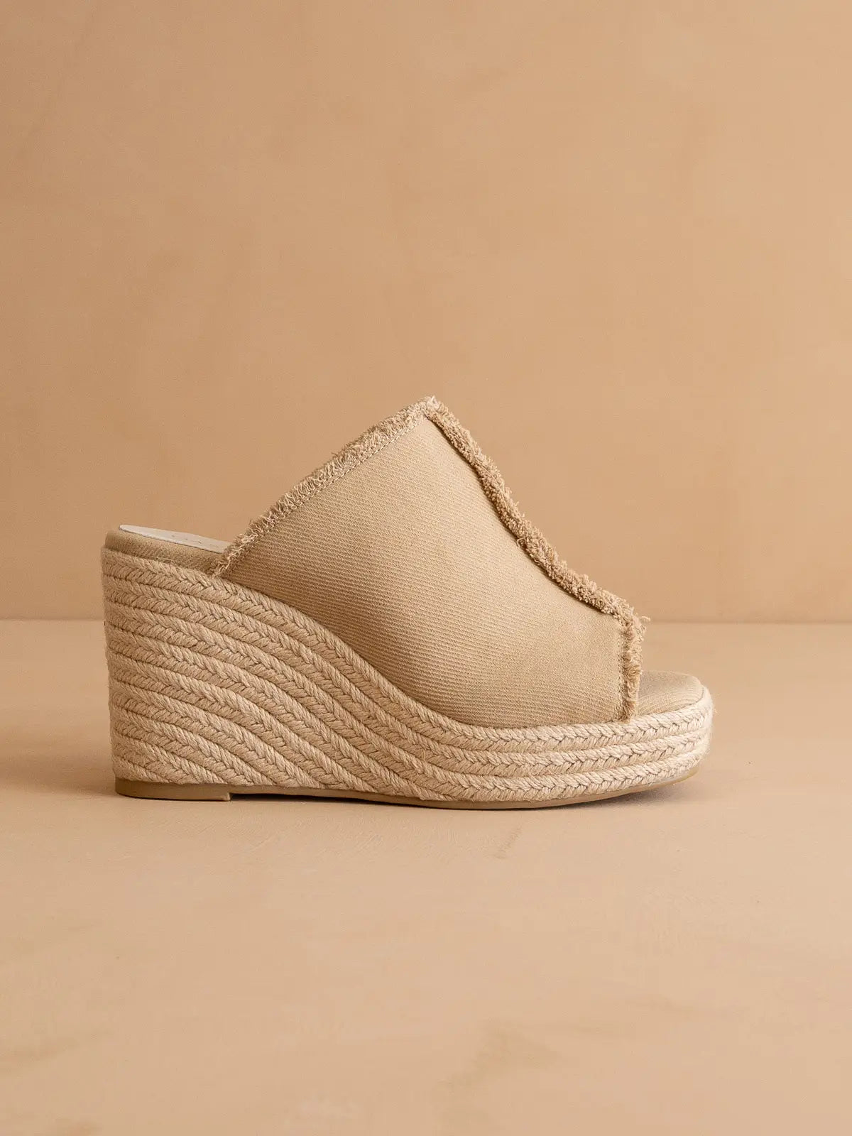 The Verona | Khaki Frayed Denim Espadrille Wedge