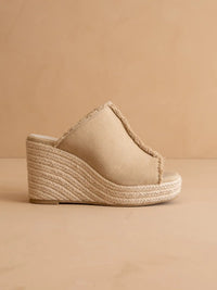 The Verona | Khaki Frayed Denim Espadrille Wedge