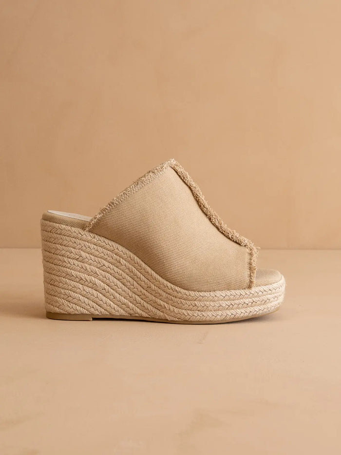 The Verona | Khaki Frayed Denim Espadrille Wedge
