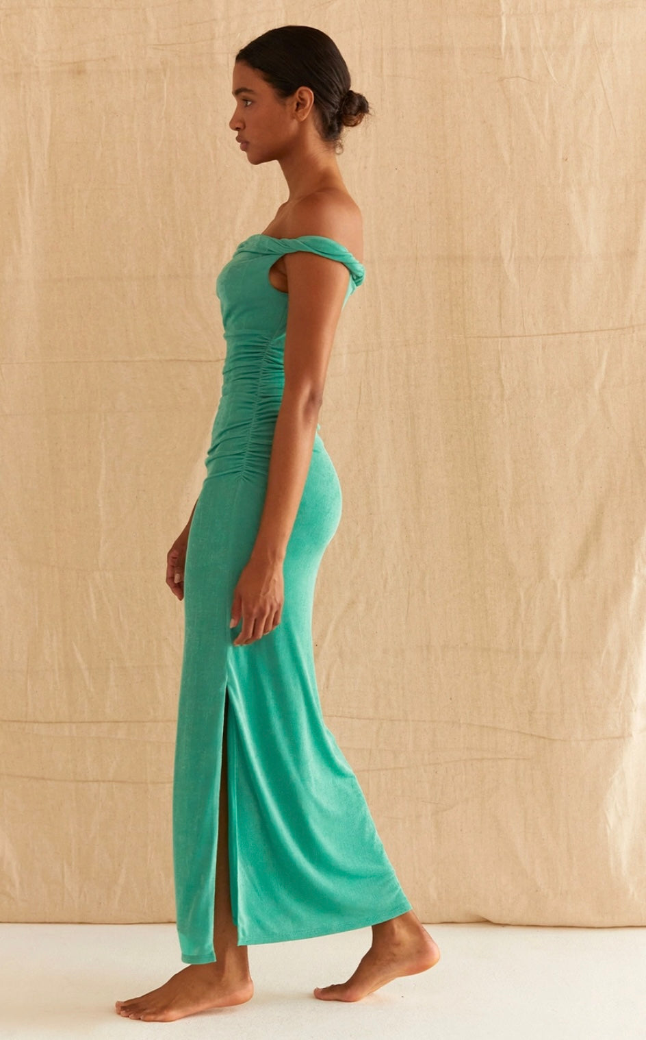 Cadence Off Shoulder Slinky Maxi Dress
