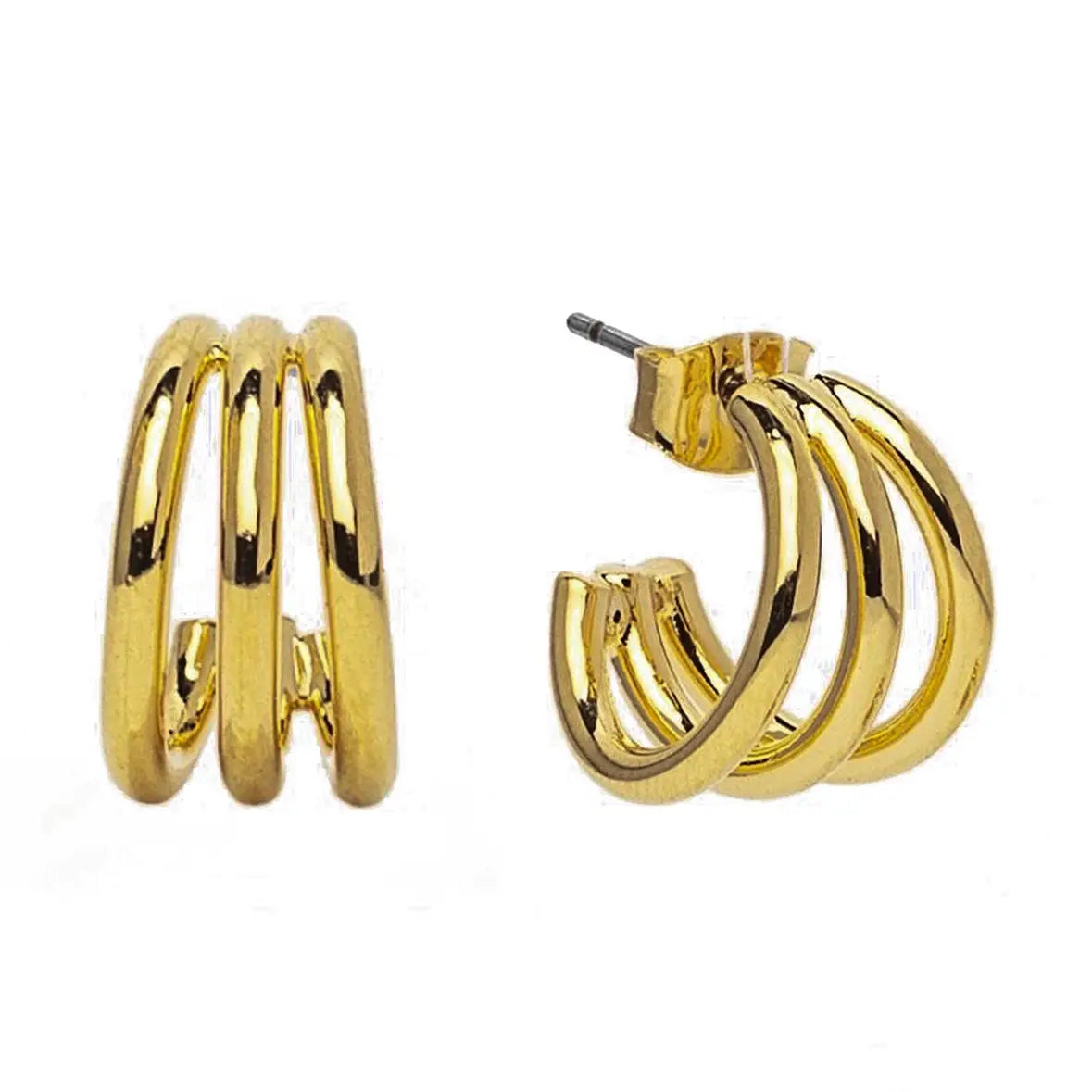 Gold Triple Mini Hoops