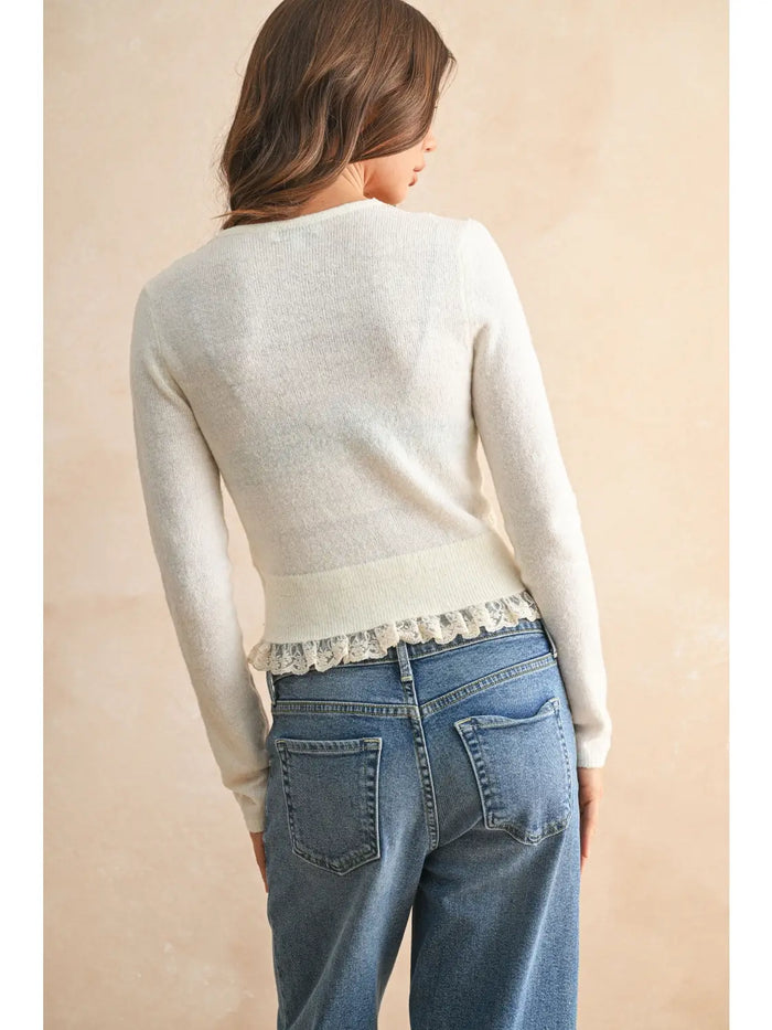 Lace Contrasted Knitted Cardigan