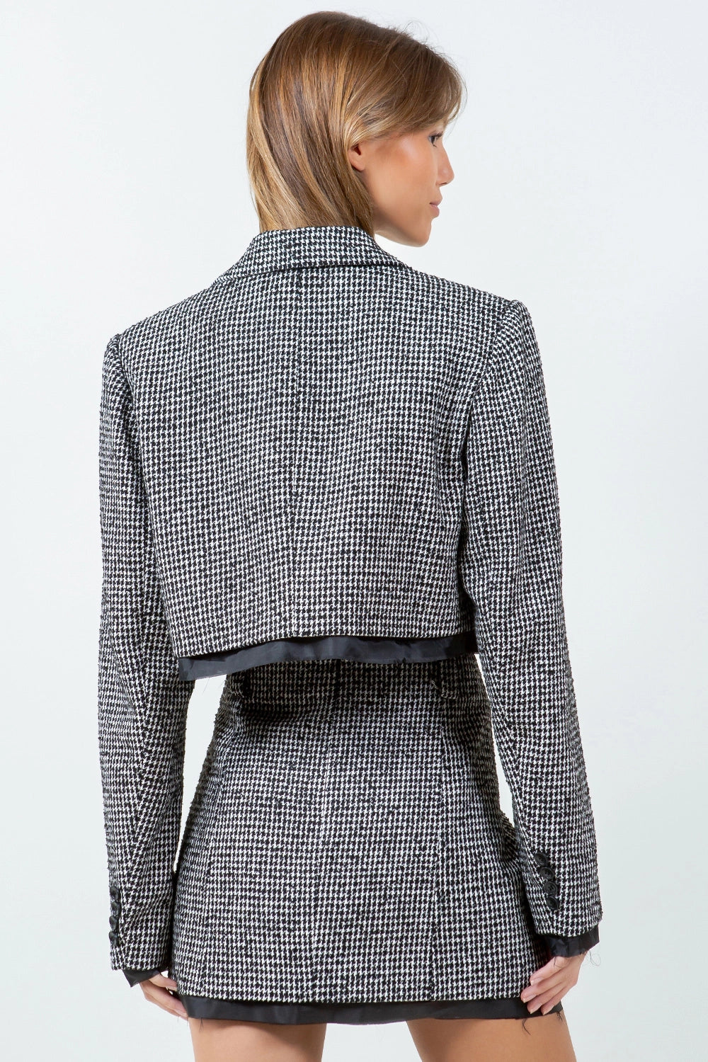 Houndstooth Raw Edge Contrast Hemming Jacket