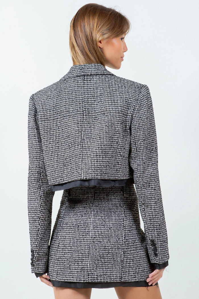 Houndstooth Raw Edge Contrast Hemming Jacket