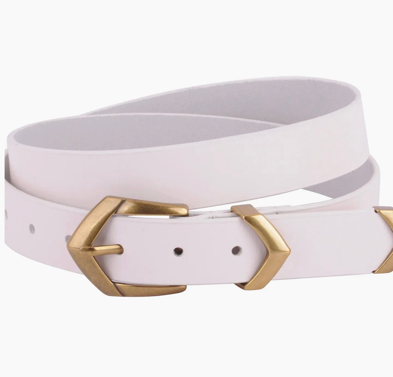 Boho Triangular Buckle Leather Belt/ White