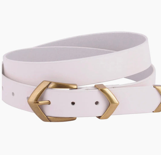 Boho Triangular Buckle Leather Belt/ White