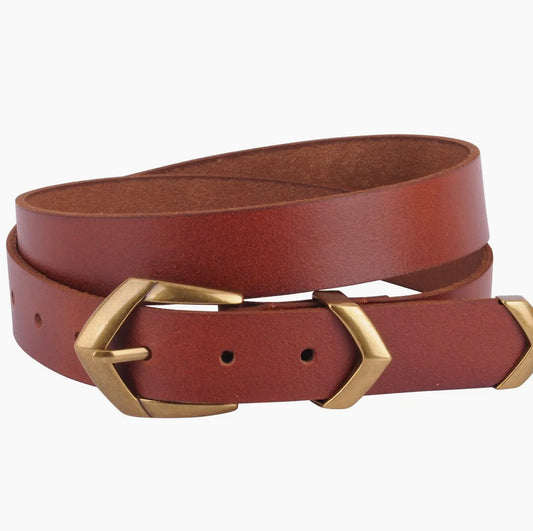 Boho Triangular Buckle Leather Belt/ Brown