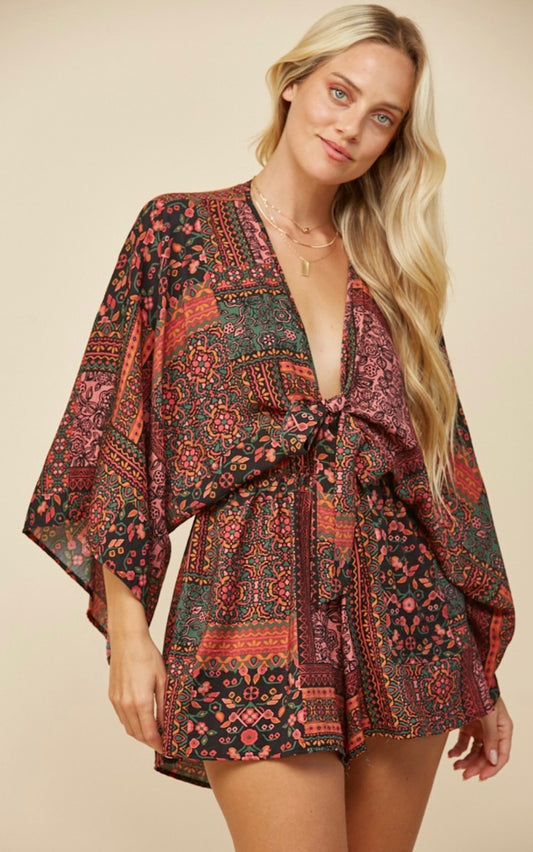 Batwing Sleeved Boho Mix Print