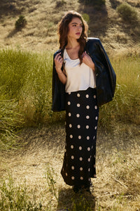 Satin Midi Skirt Polka Dot