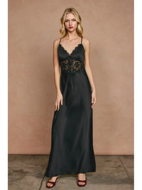 Dull Satin Lace Detail Maxi Dress