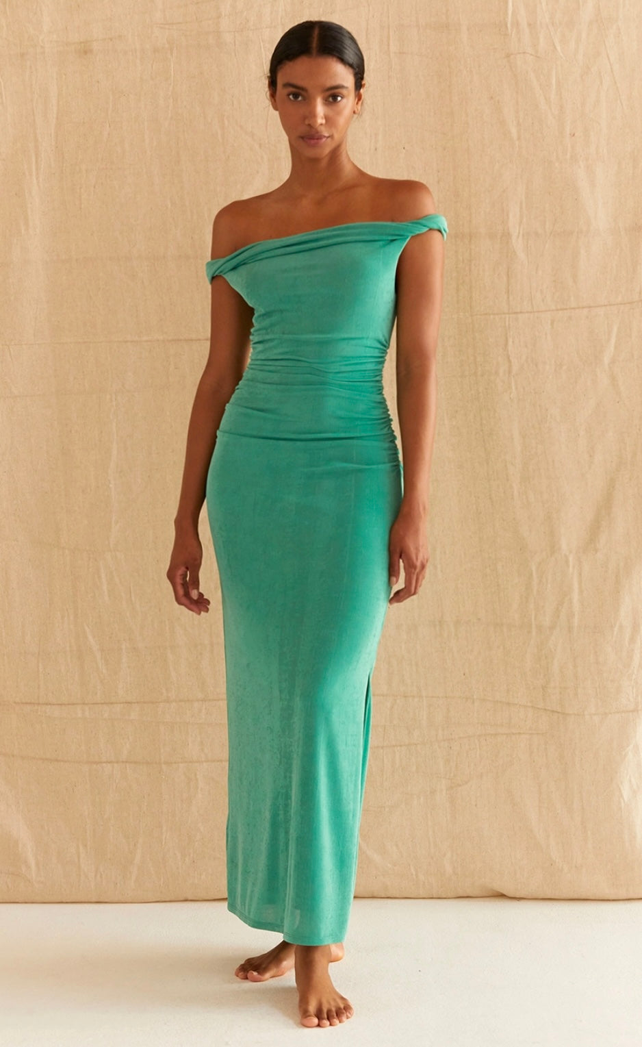Cadence Off Shoulder Slinky Maxi Dress