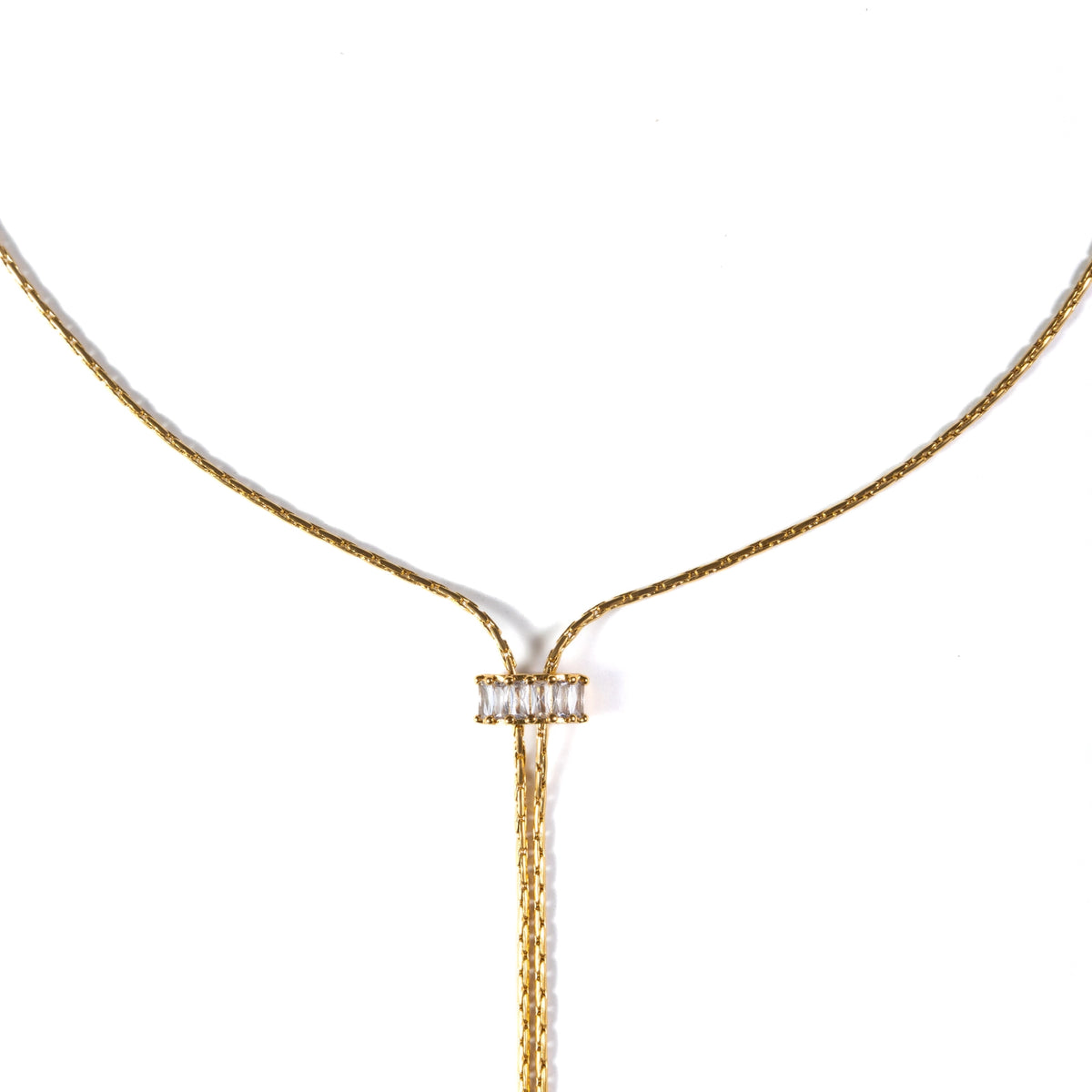 18K Gold Baguette Lariat Necklace