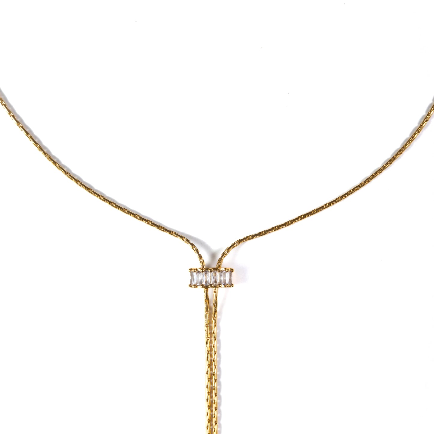 18K Gold Baguette Lariat Necklace