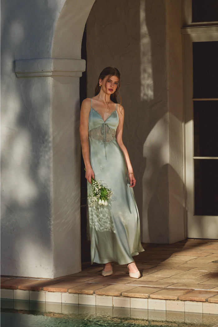 Dull Satin Lace Detail Maxi Dress