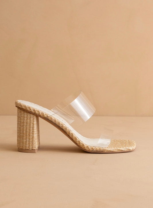 Sothe Francee | Natural Transparent Double Strap Raffia Heel