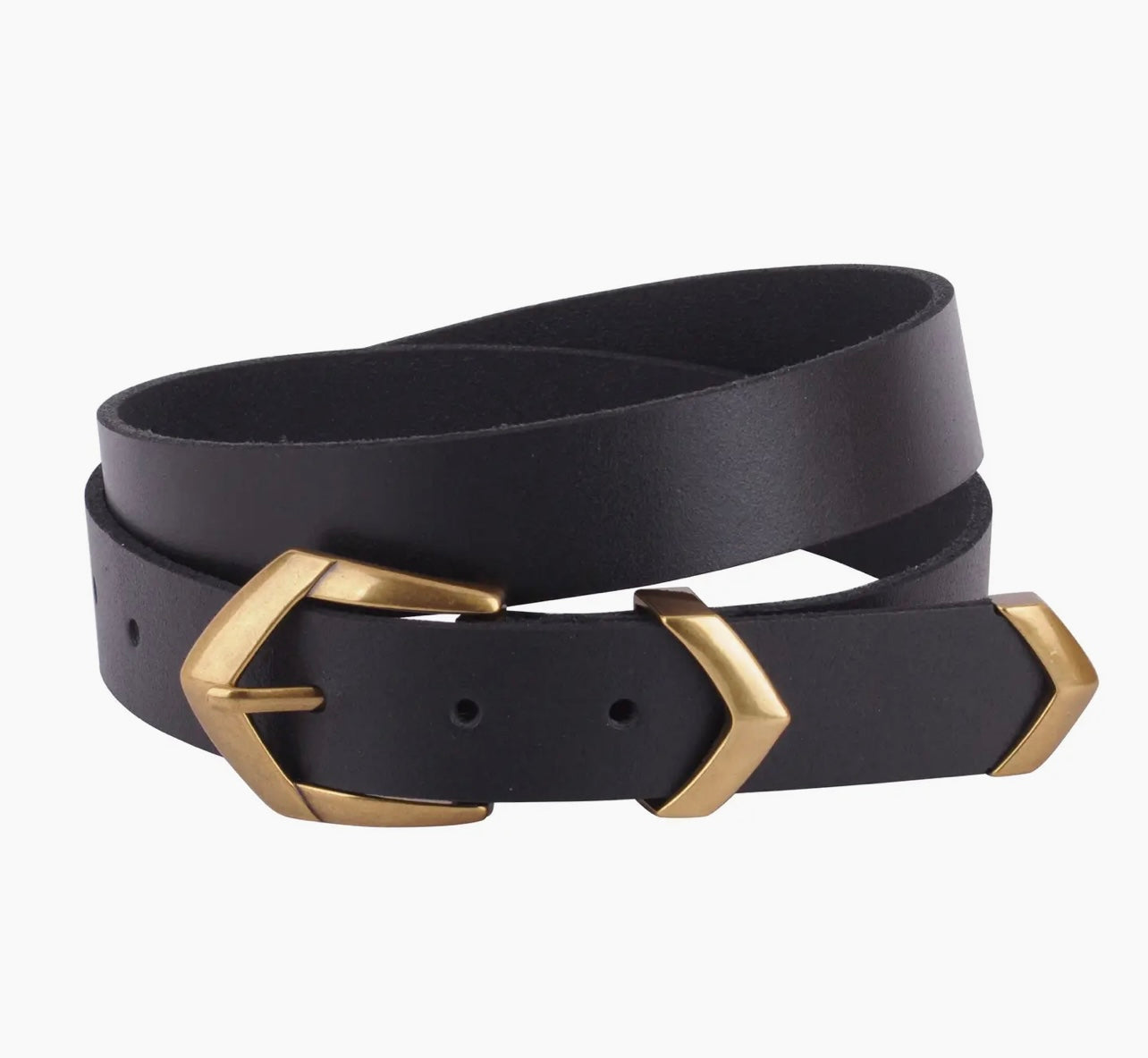 Boho Triangular Buckle Leather Belt/ black