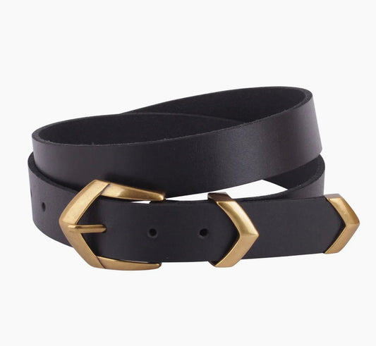 Boho Triangular Buckle Leather Belt/ black