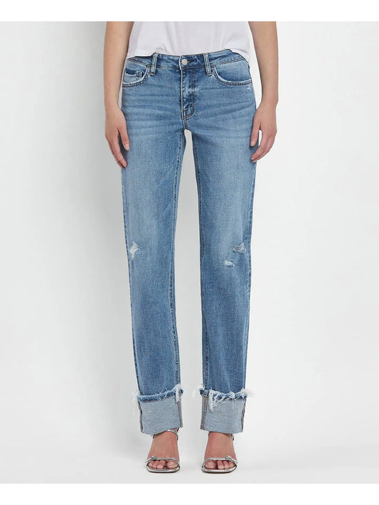 Mid Rise Cuffed Straight Jeans