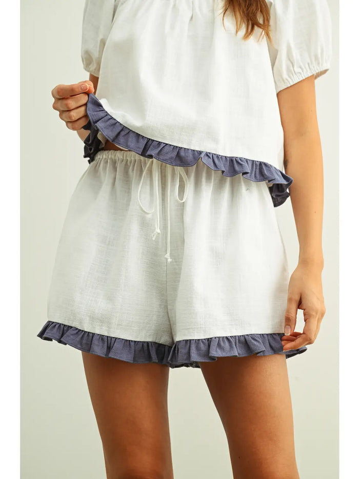 Ruffled Hem Linen Shorts
