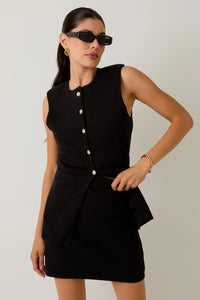 Power Shoulder Button Up Knit Vest & Sweater Skort