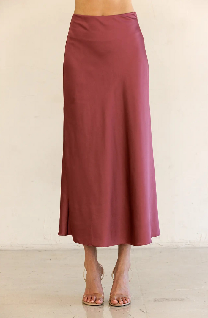 Rose Satin Midi Skirt