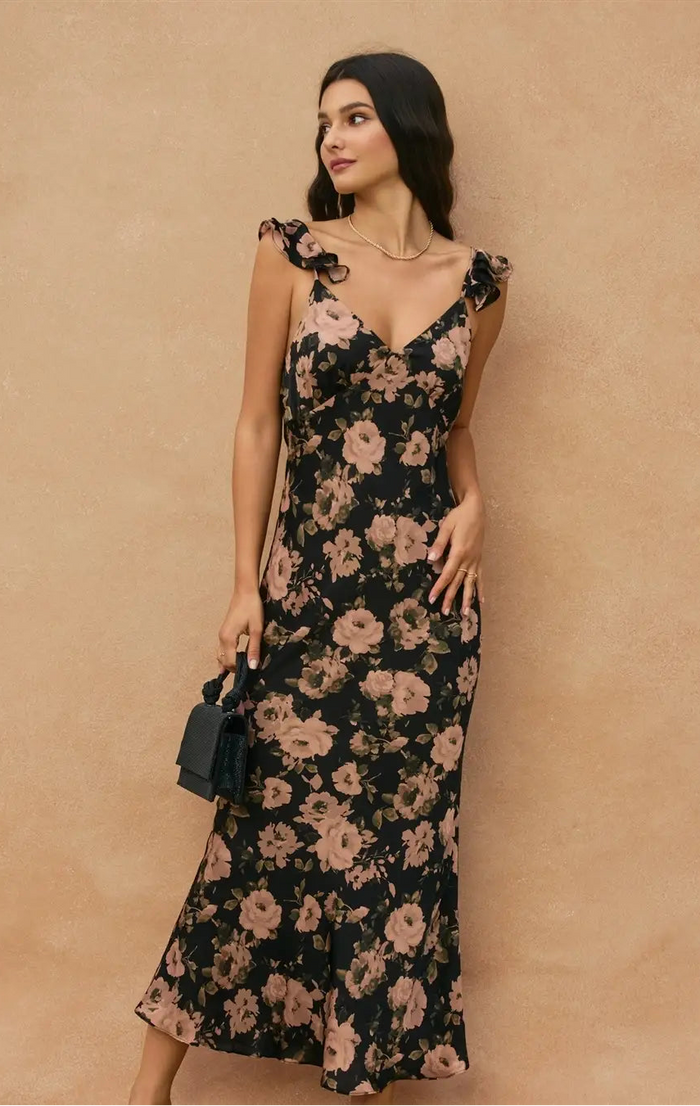 Ashen Rose Flutter Maxi Dress