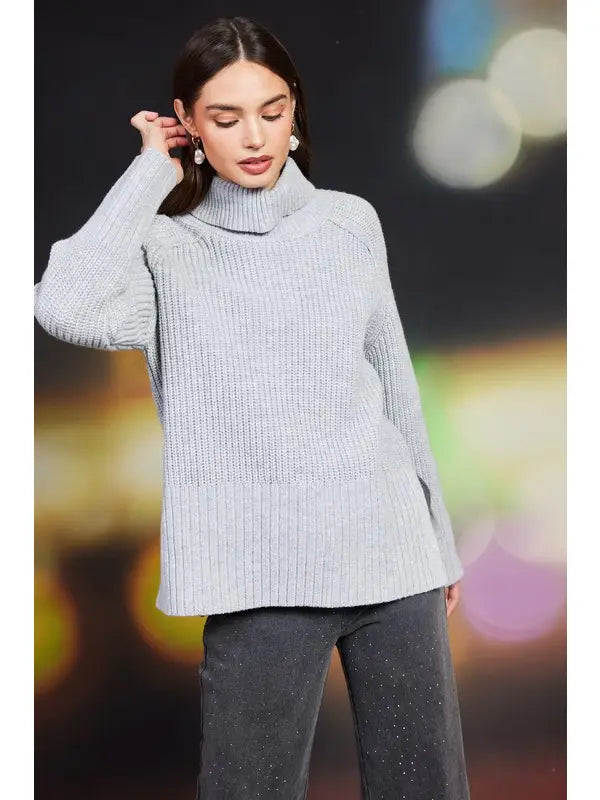 Split-Hem Turtleneck Sweater