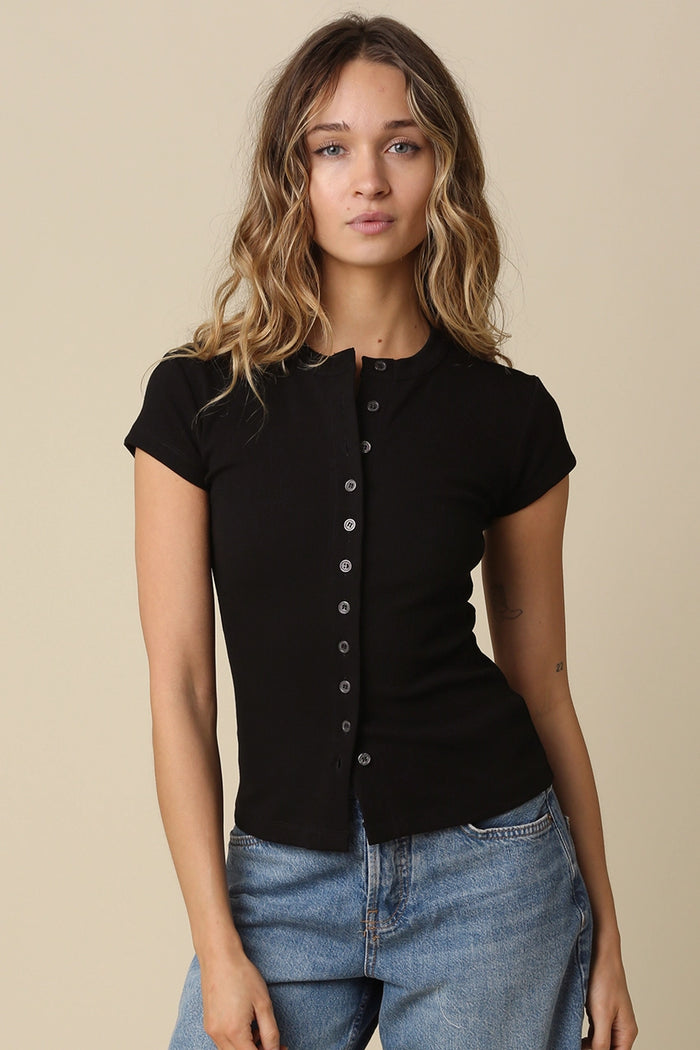 Leslie Sculpt Button-Front Knit Top